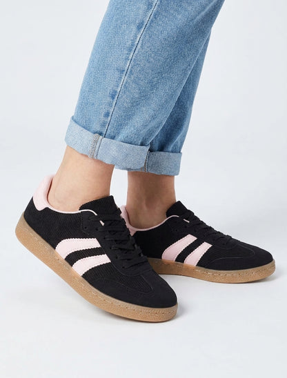 Geribbelde stoffen sneakers - Zwart