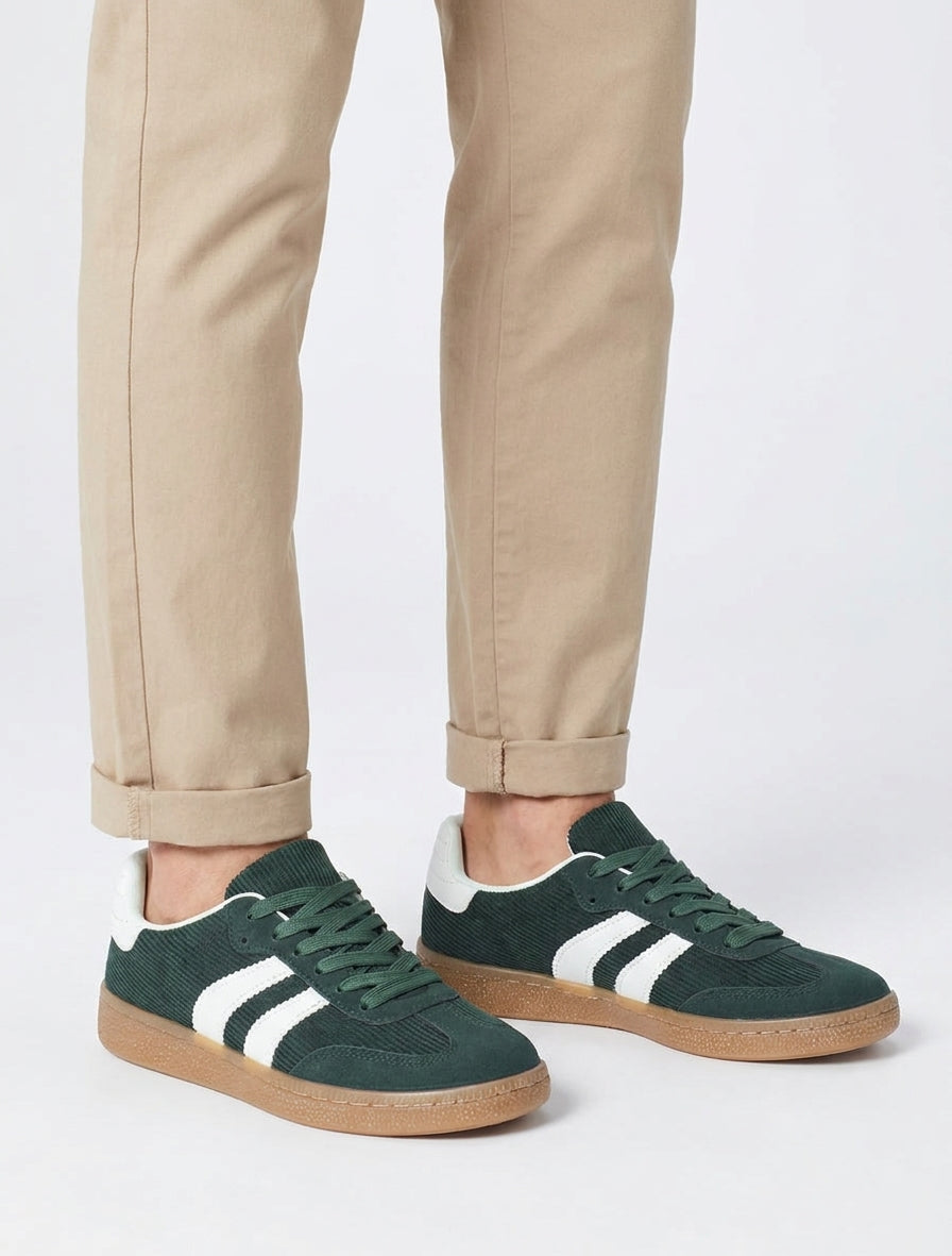 Geribbelde stoffen sneakers - Dennengroen