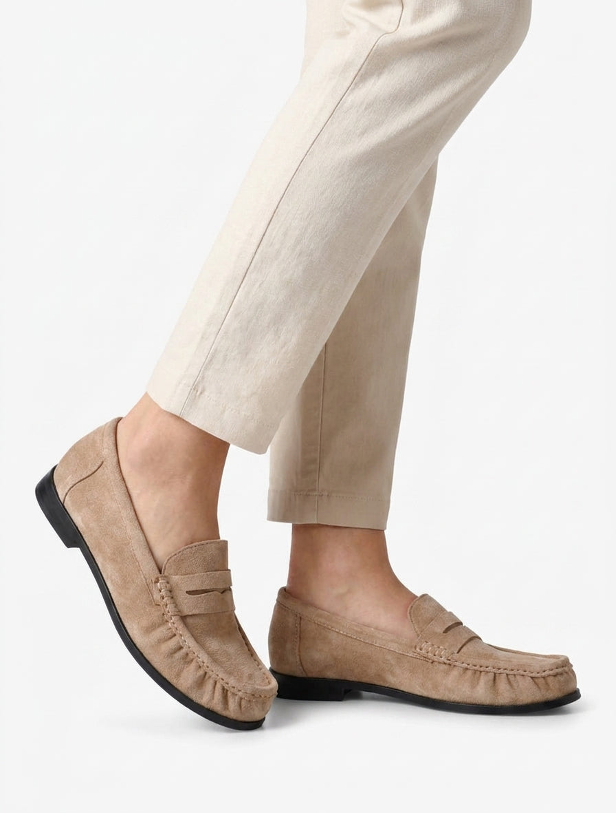 Mocassins en suédine effet froncé - Taupe