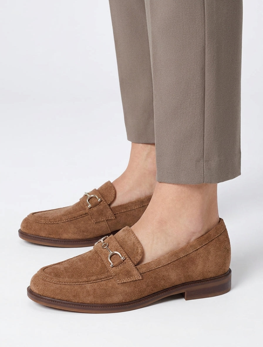 Mocassins en suédine à boucle métallique - Camel