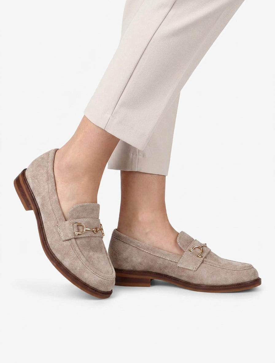 Mocassins en suédine à boucle métallique - Taupe
