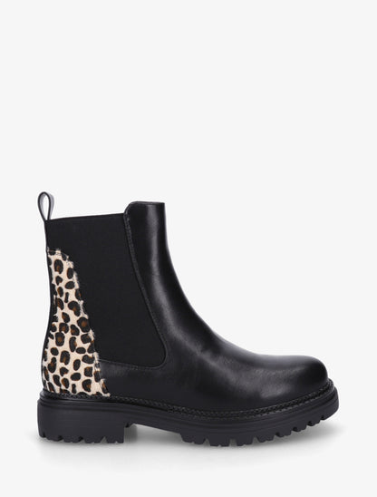 Bottines en simili à contrefort léopard - Noir - 1