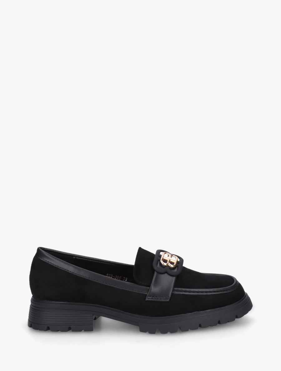 Mocassins en suédine à boucle décorative - Noir - 1