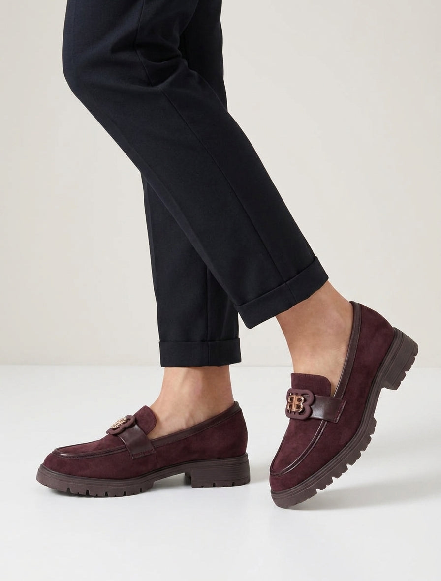 Mocassins en suédine à boucle décorative - Bordeaux