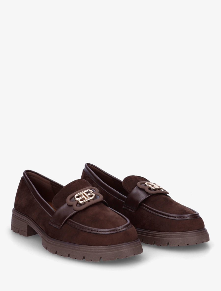 Mocassins en suédine à boucle décorative - Marron - 4