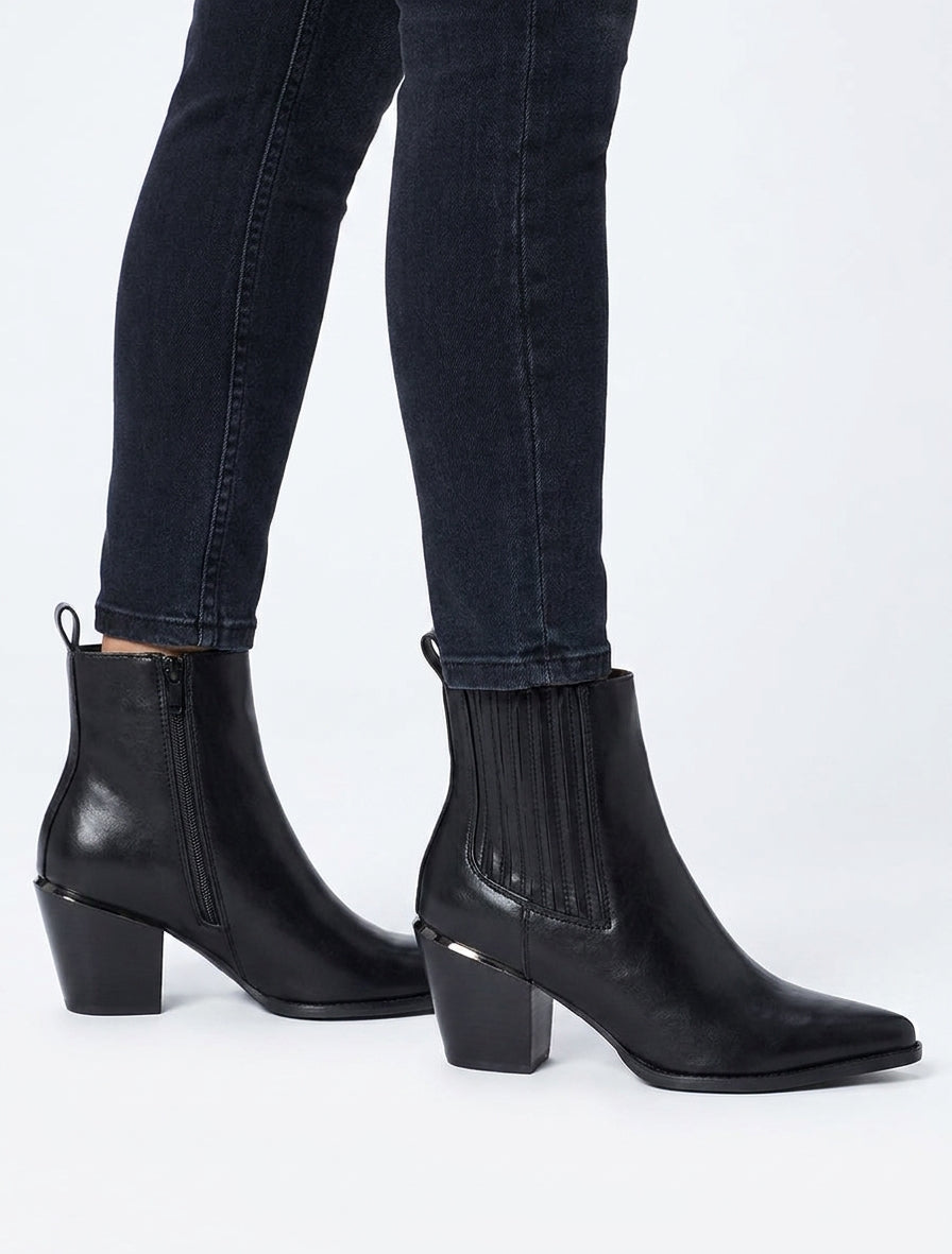 Bottines en simili style santiags - Noir