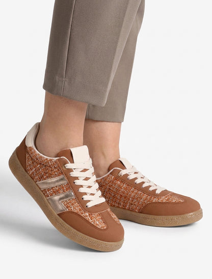 Tweed en suède sneakers - Roest