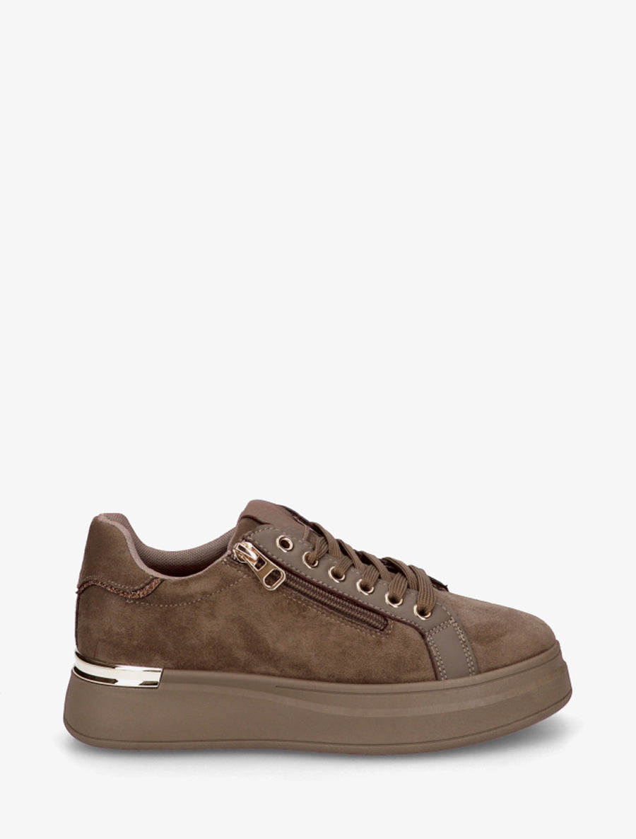 Sneakers en suédine à semelle épaisse - Taupe - 1