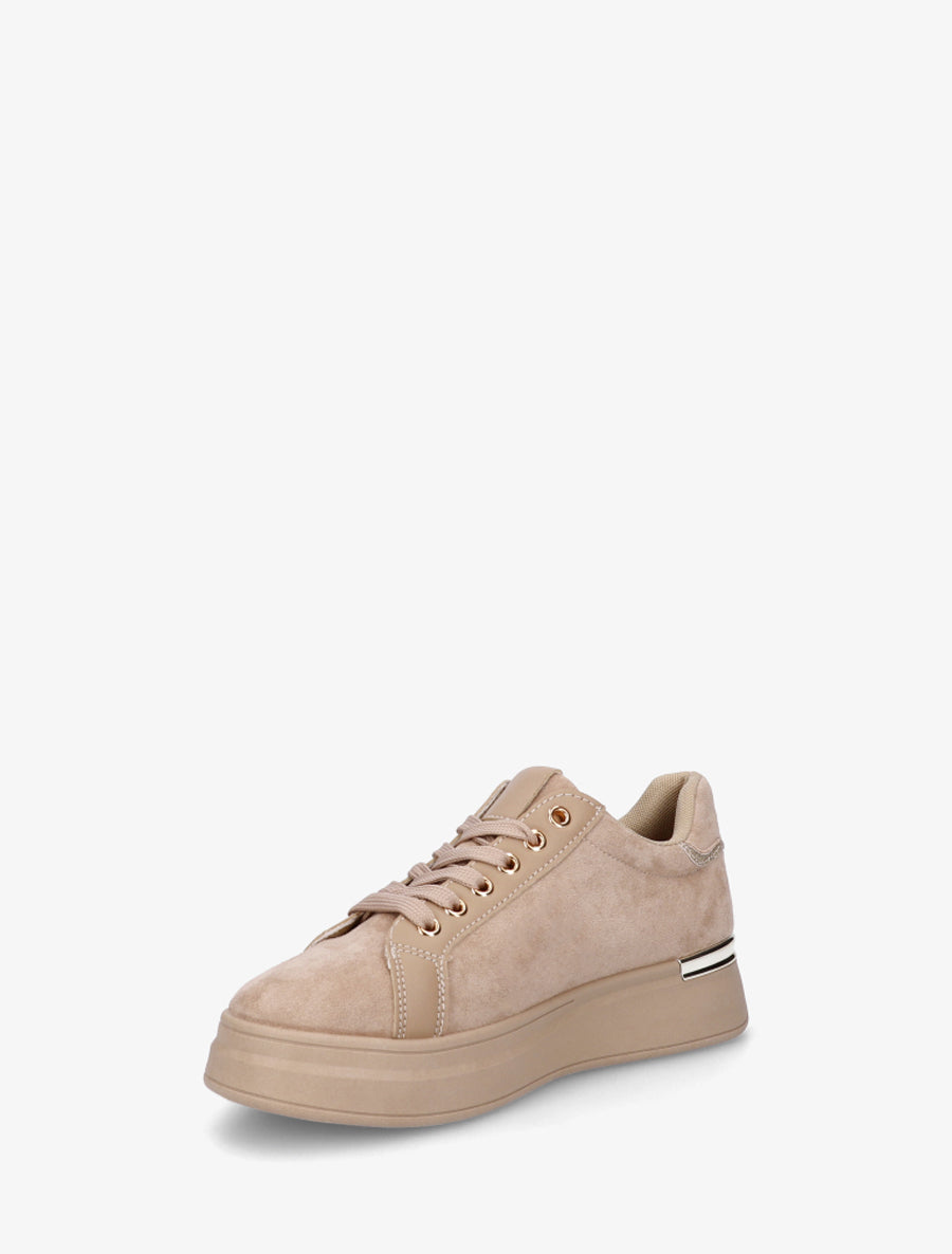 Sneakers en suédine à semelle épaisse - Beige - 3