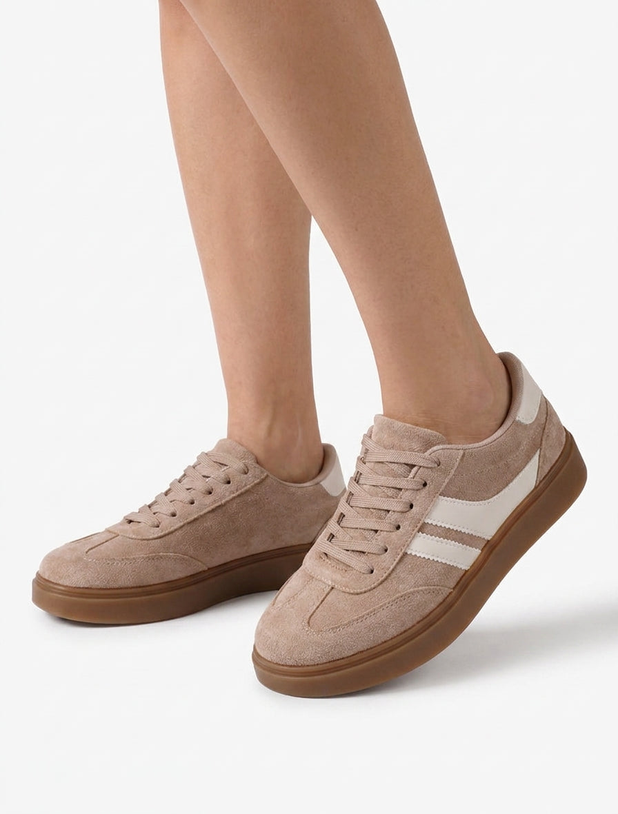 Suède sneakers met imitatieleren strepen - Mol