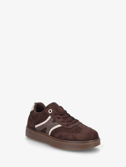 Baskets effet nubuck à oeillets strassés - Marron - 2