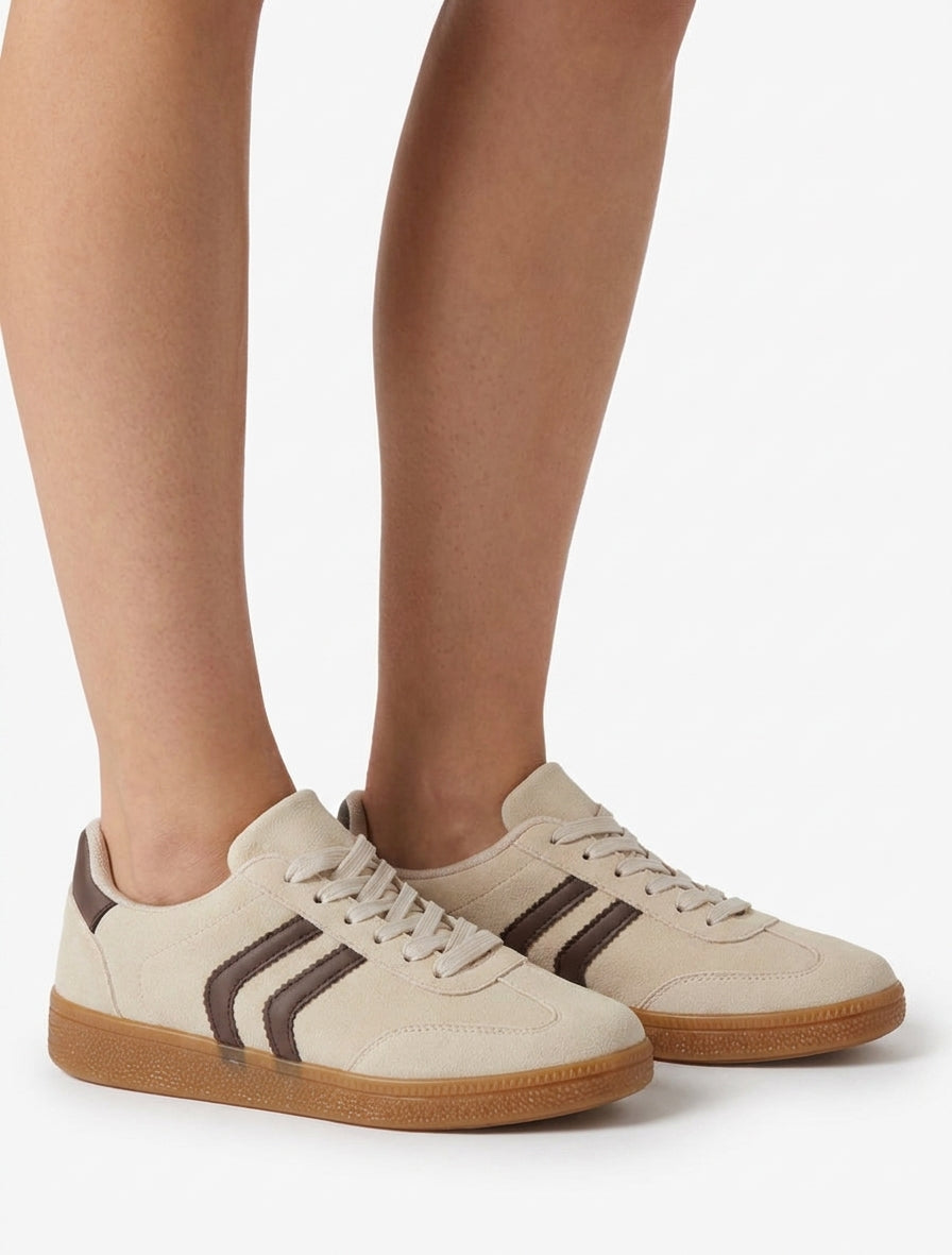 Sneakers van nubuck-effect met rubberen zool - Beige