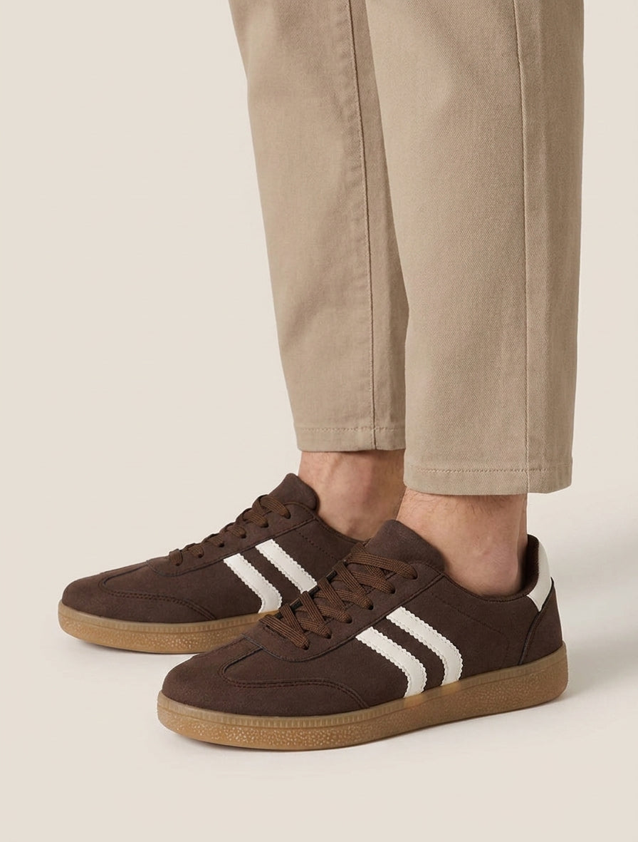 Sneakers effet nubuck à semelle caoutchouc - Marron