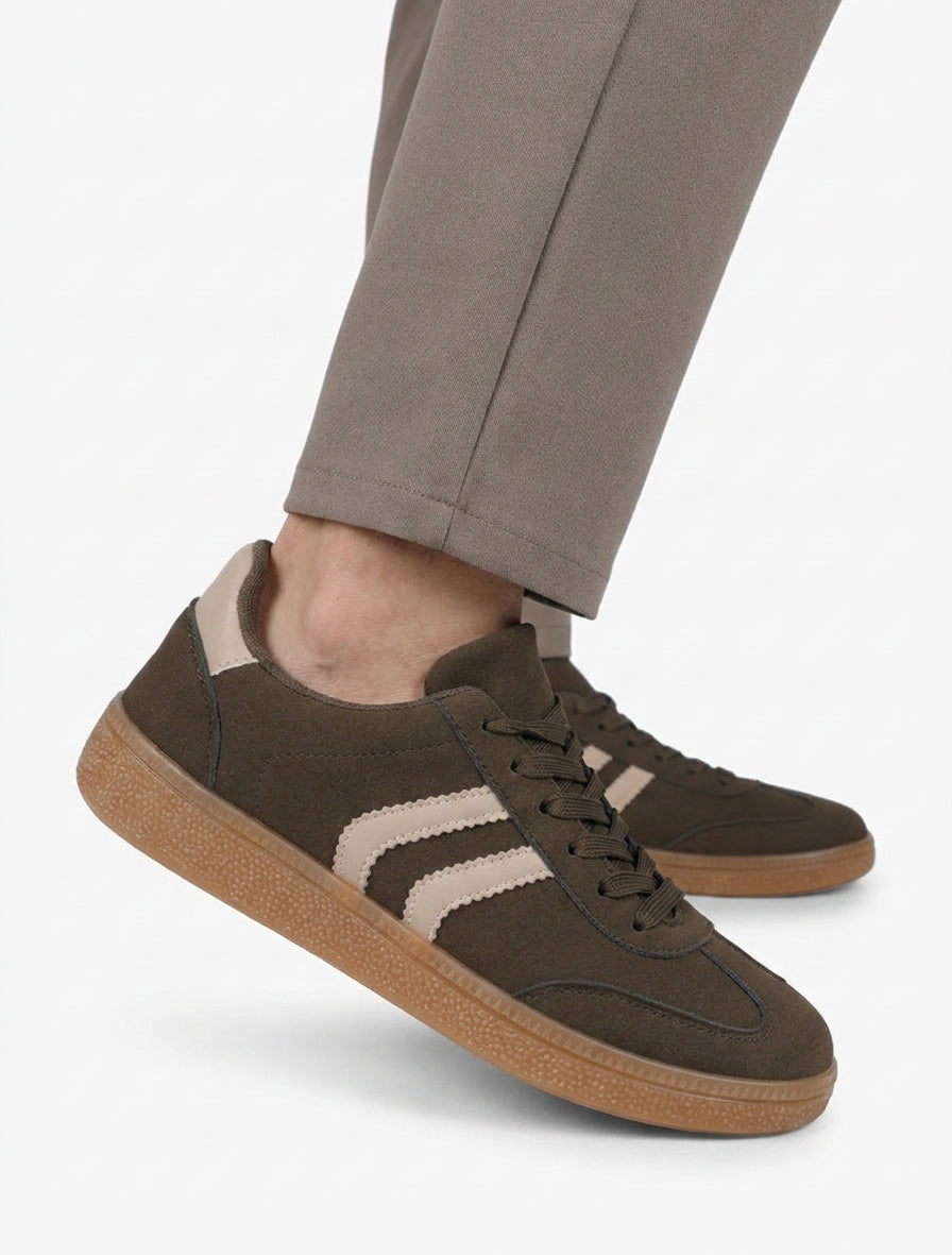 Sneakers effet nubuck à semelle caoutchouc - Kaki