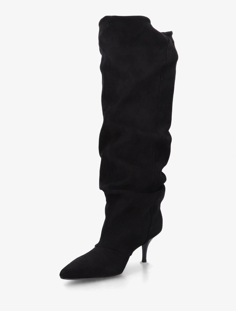 Bottes en suédine effet froncé à bouts pointus - Noir - 3