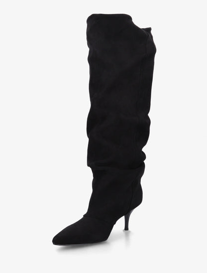 Bottes en suédine effet froncé à bouts pointus - Noir - 3
