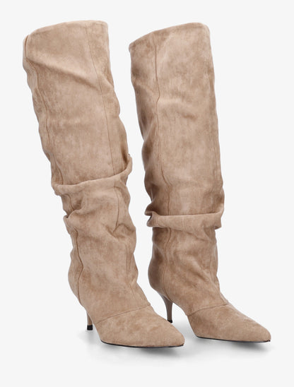 Bottes en suédine effet froncé à bouts pointus - Taupe - 4