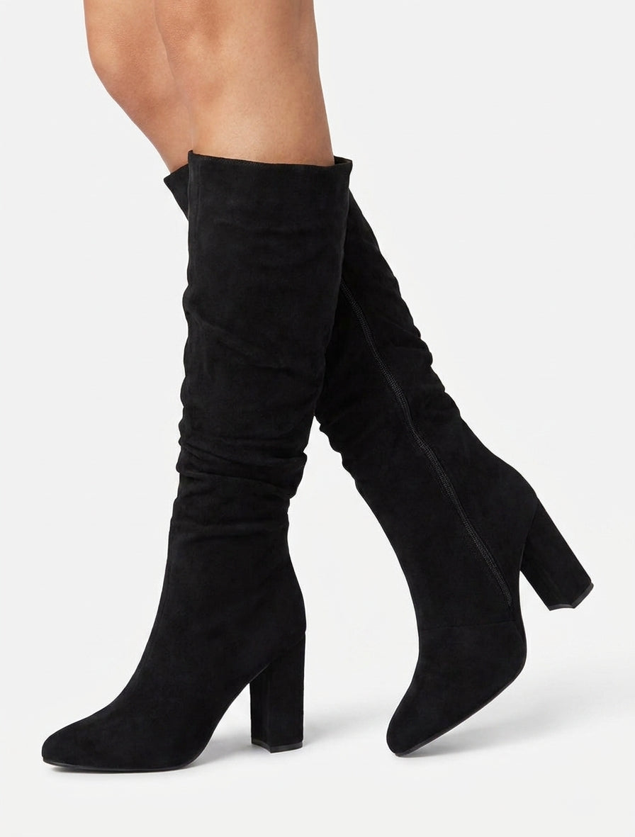 Bottes froncées en suédine à bouts pointus - Noir
