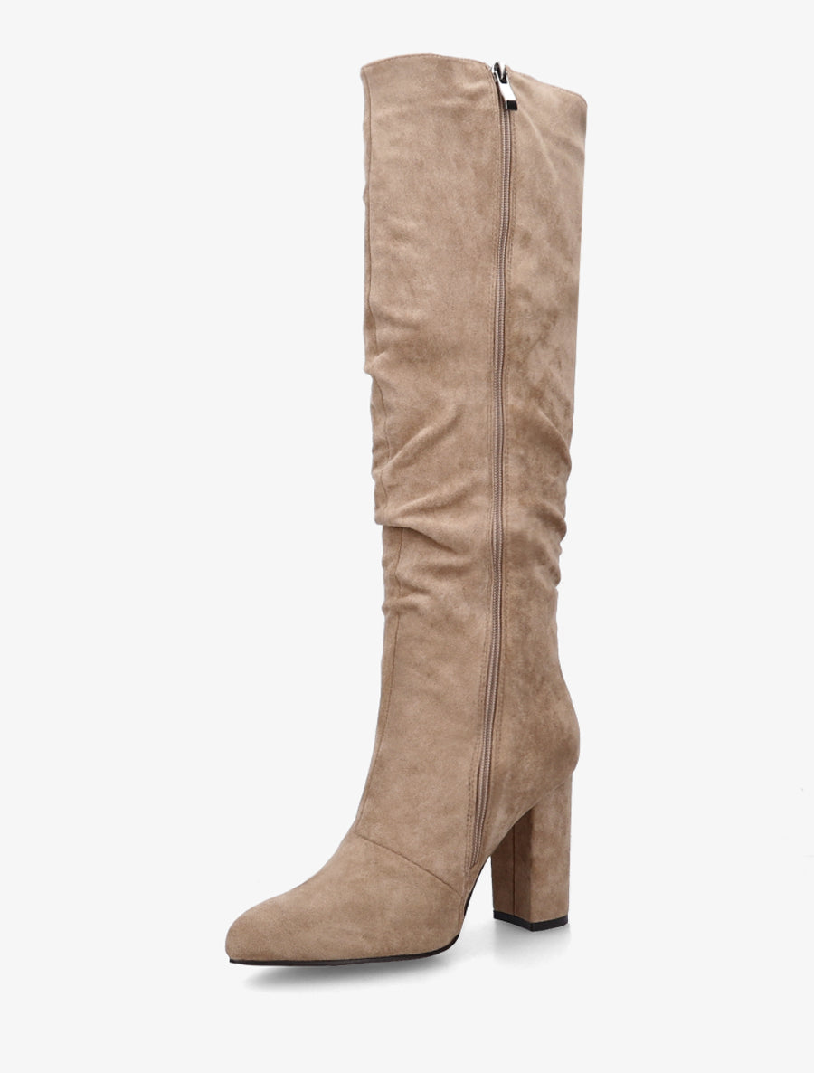 Bottes froncées en suédine à bouts pointus - Taupe - 3