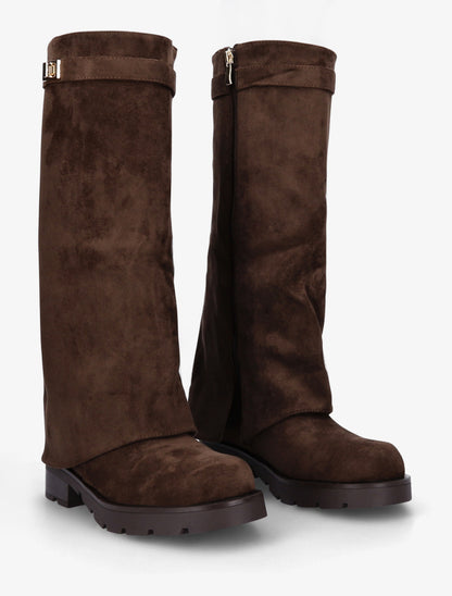 Bottes renversées en suédine - Marron - 4