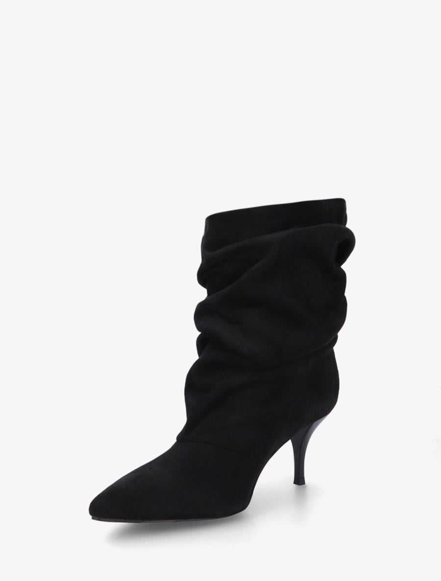 Bottines froncées en suédine à bouts pointus - Noir - 3