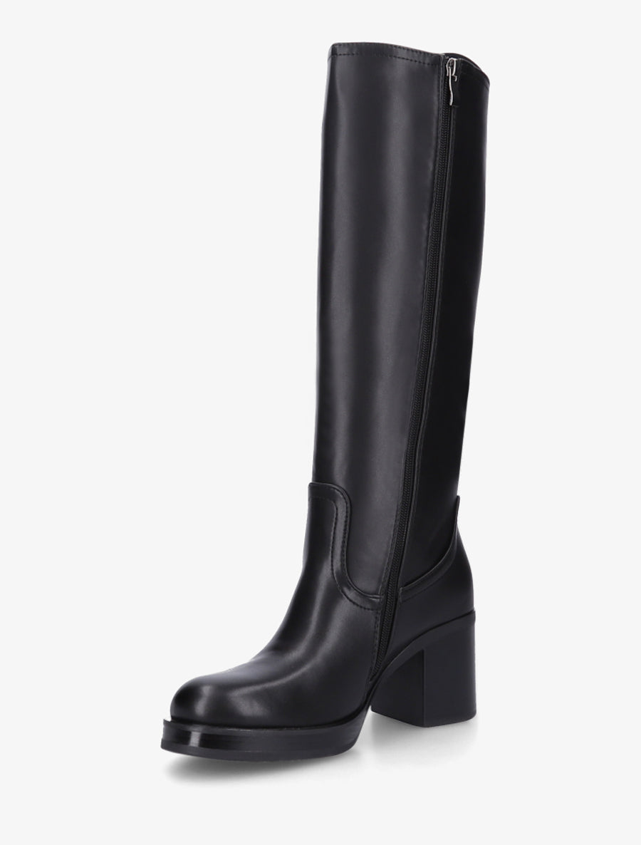 Bottes en simili à talon carré - Noir - 3