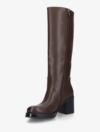 Bottes en simili à talon carré - Marron - 3