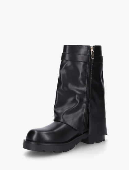 Bottines renversées à sangle et bijou - Noir - 3