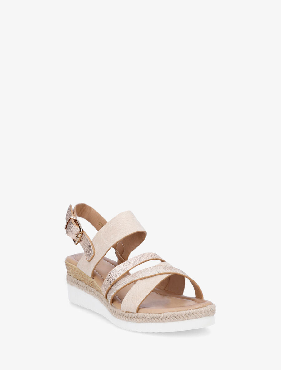 Sandales compensées en simili et suédine - Beige - 2