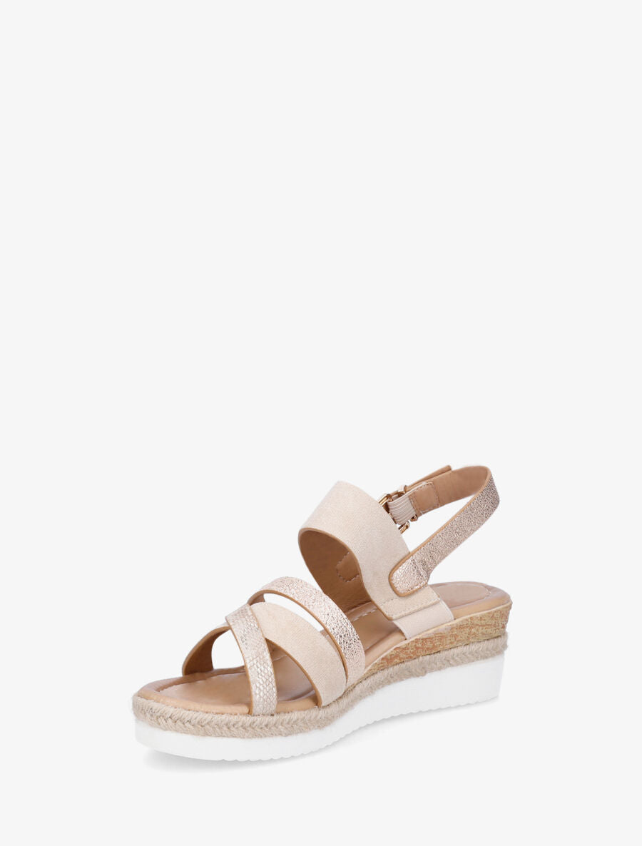 Sandales compensées en simili et suédine - Beige - 3