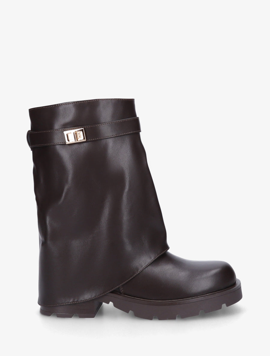 Bottines renversées à sangle et bijou - Chocolat - 1