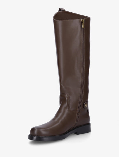 Bottes en simili à bout rond - Marron - 3