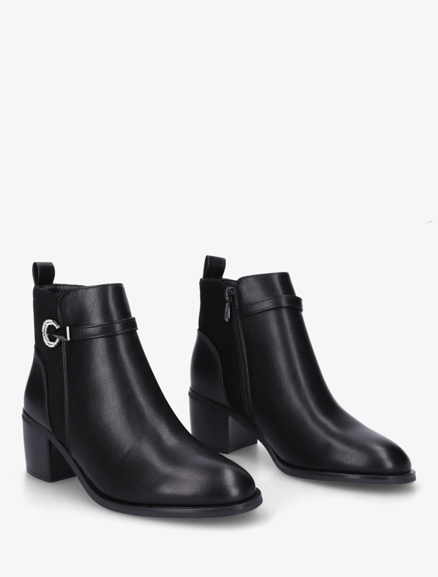 Bottines bimatière à boucle strassée - Noir - 4
