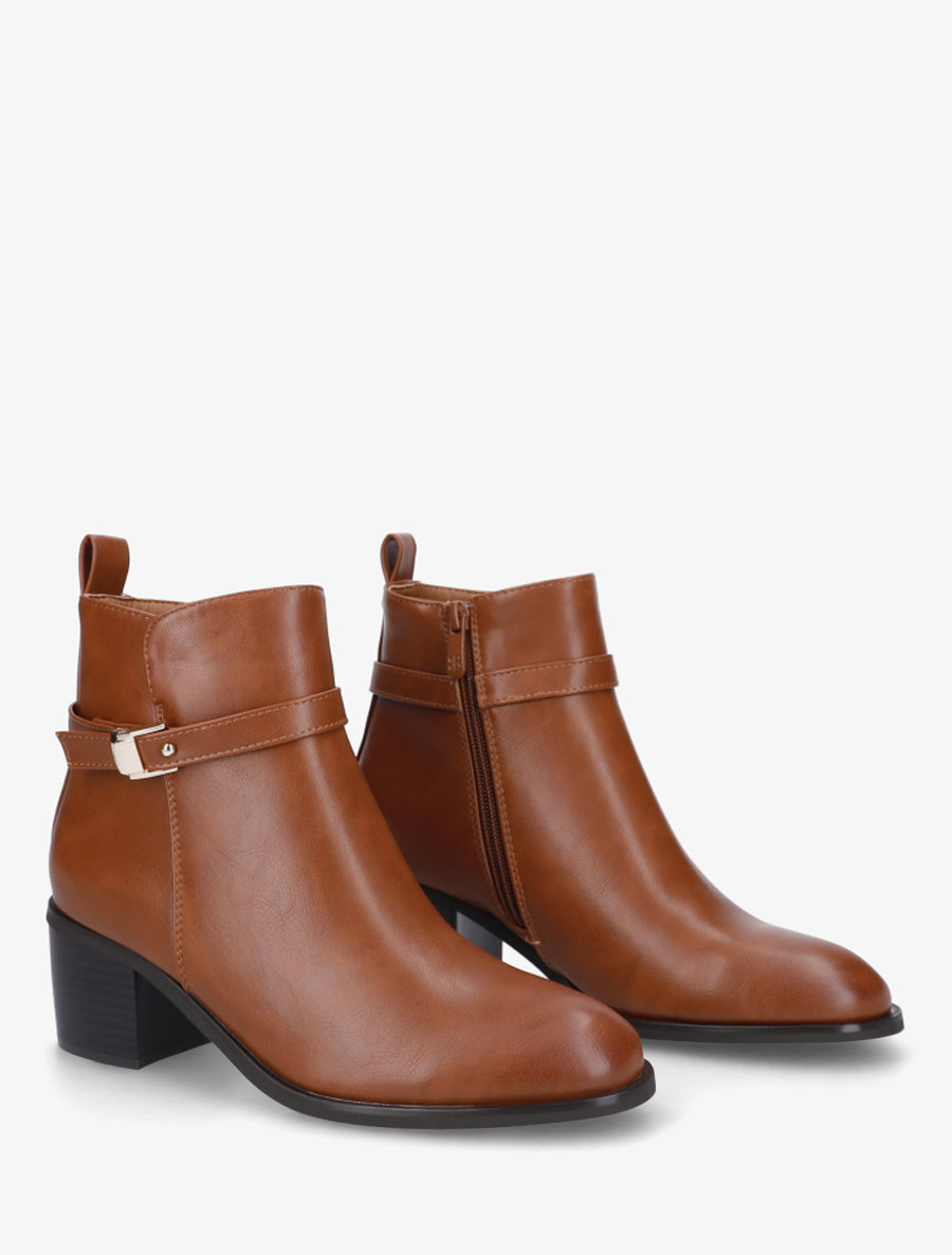 Bottines en simili à talon - Camel - 4