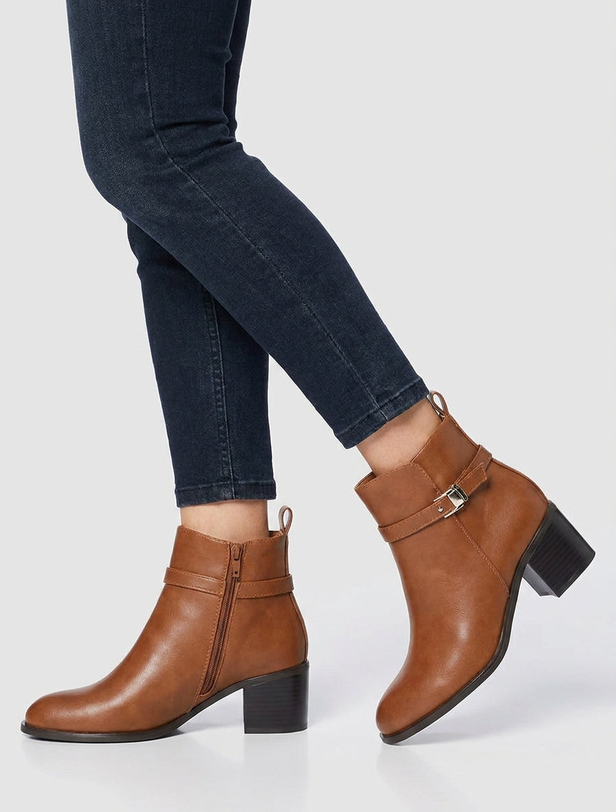 Bottines en simili à talon - Camel