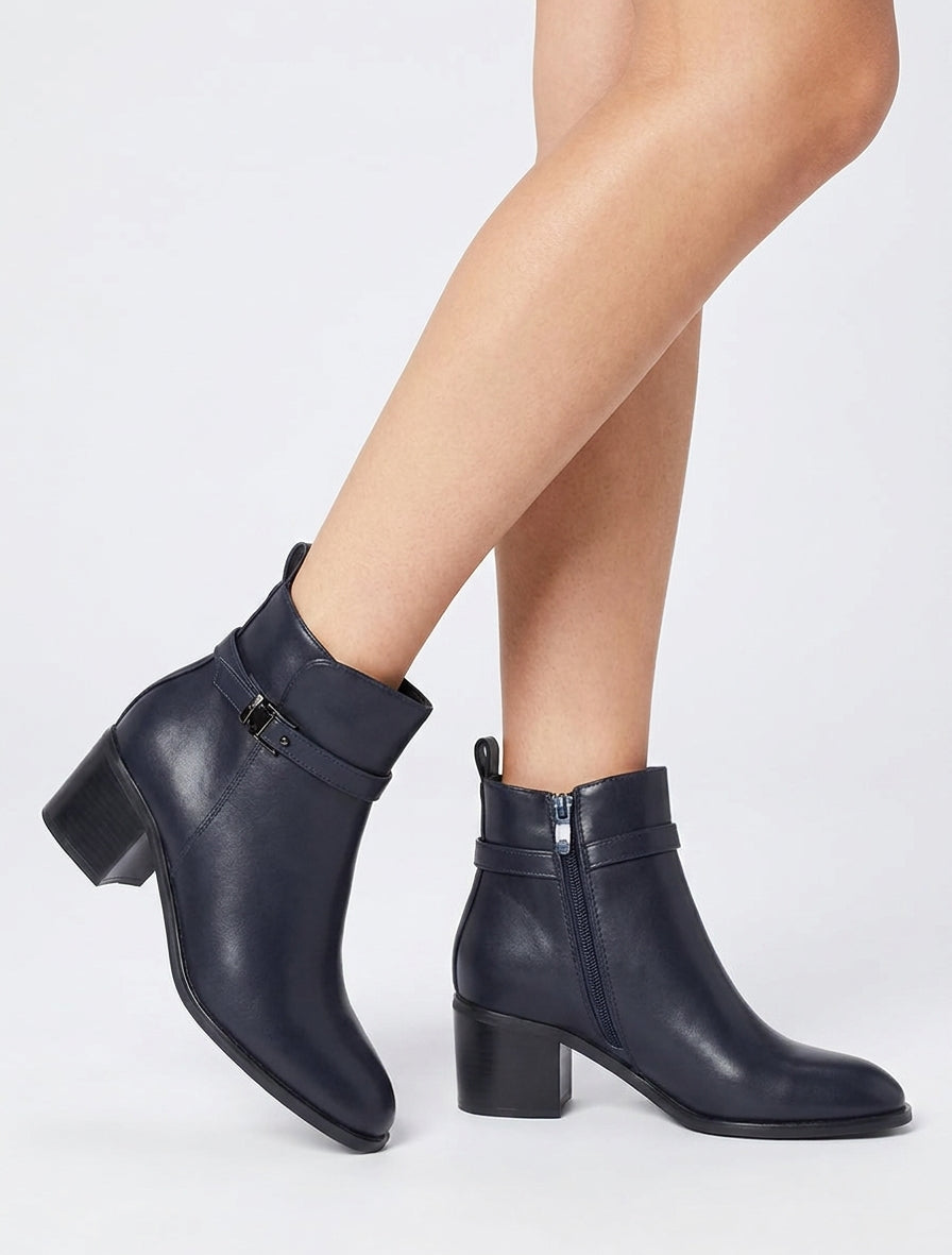 Bottines en simili à talon - Marine