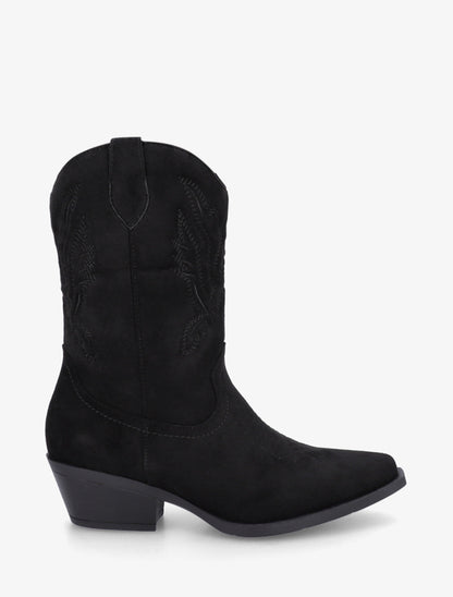 Bottines style santiags en suédine - Noir - 1