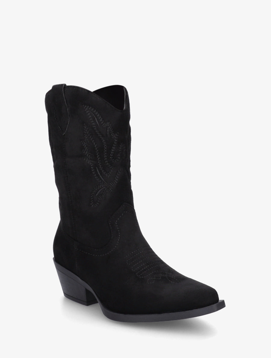 Bottines style santiags en suédine - Noir - 2