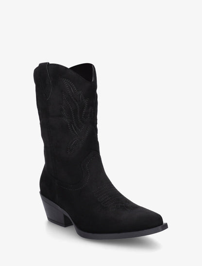 Bottines style santiags en suédine - Noir - 2