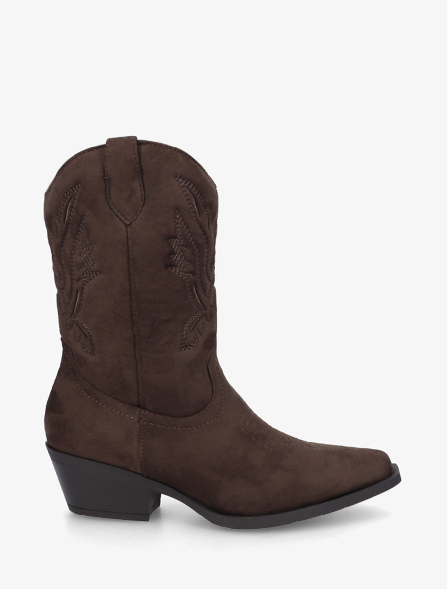 Bottines style santiags en suédine - Marron - 1