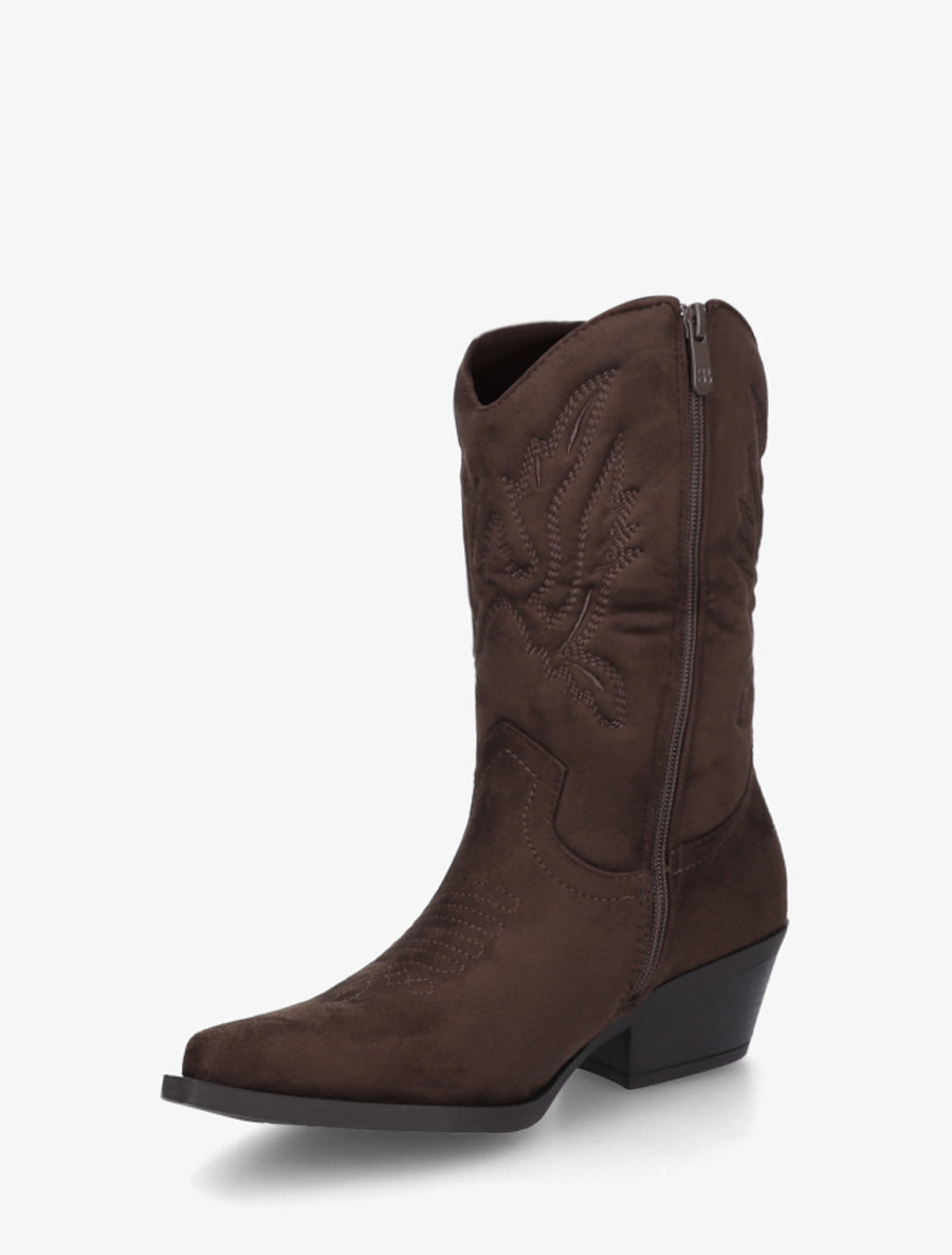 Bottines style santiags en suédine - Marron - 3
