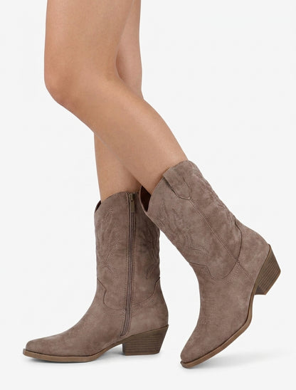 Bottines style santiags en suédine - Taupe