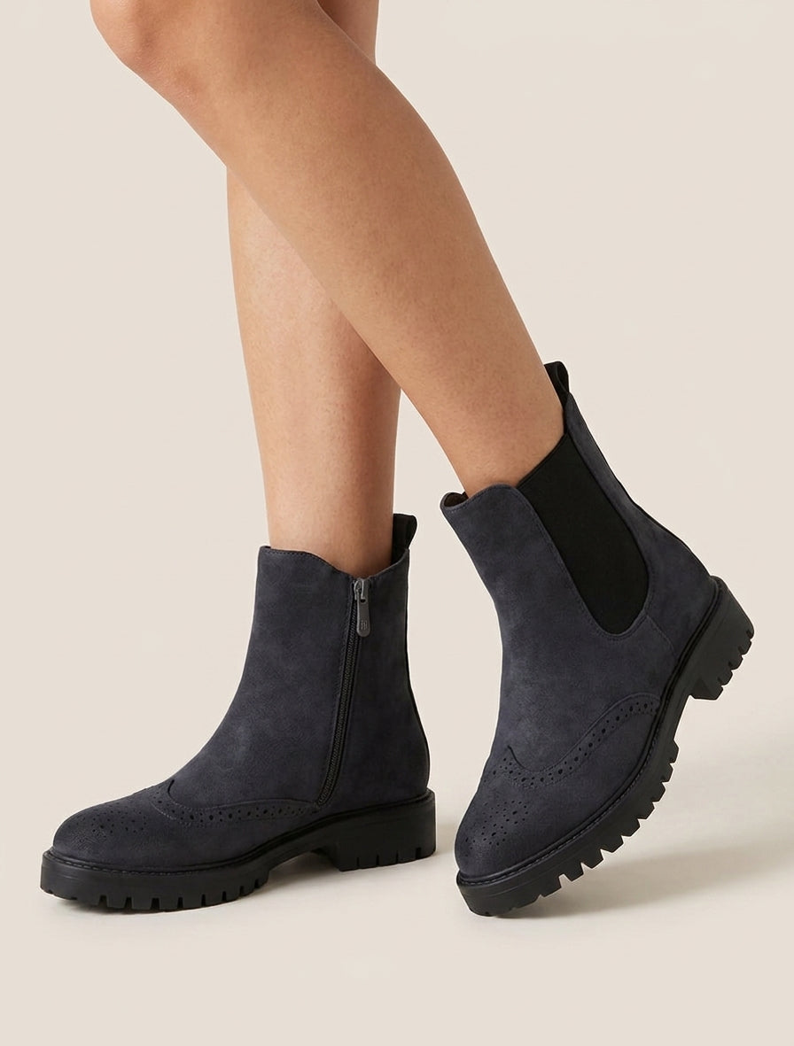 Bottines élastiquées en suédine - Bleu nuit