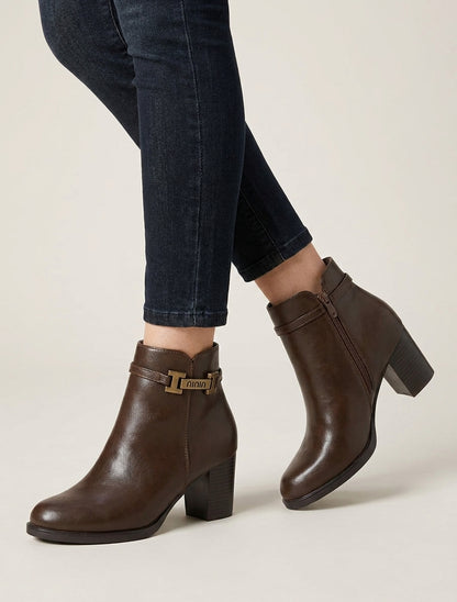 Bottines en simili à sangle décorative - Marron