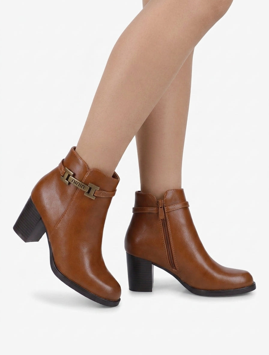 Bottines en simili à sangle décorative - Camel