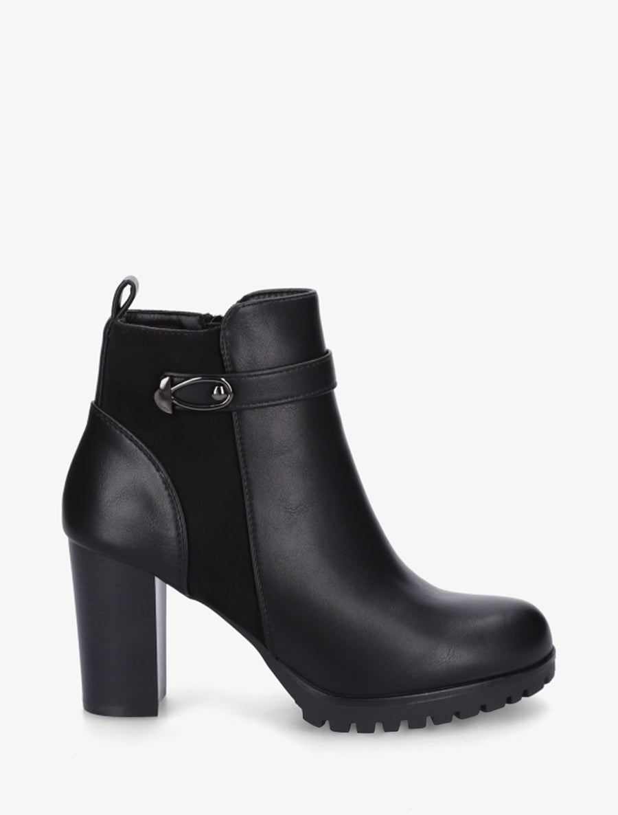 Bottines à empiècement en suédine et talon haut - Noir - 1