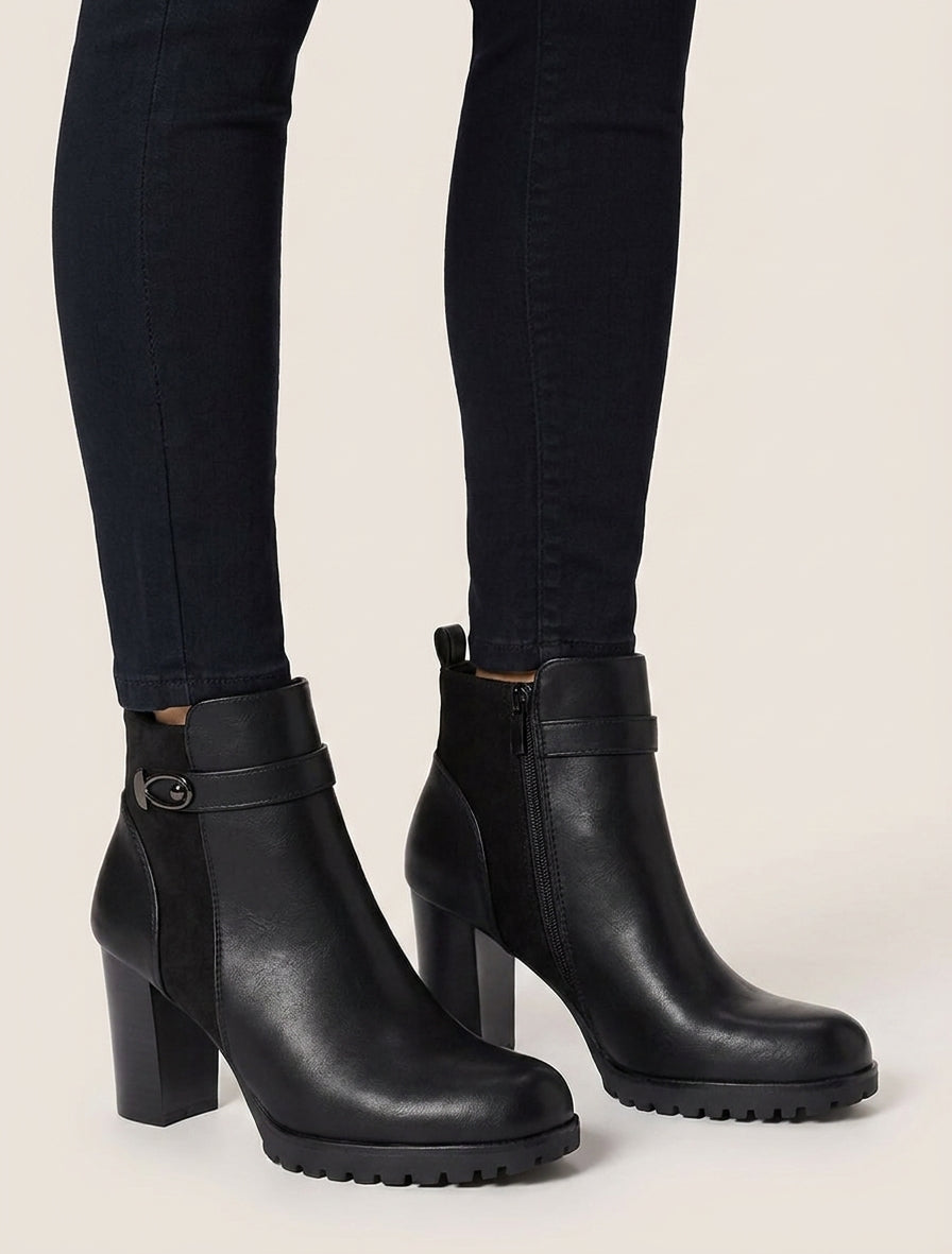 Bottines à empiècement en suédine et talon haut - Noir
