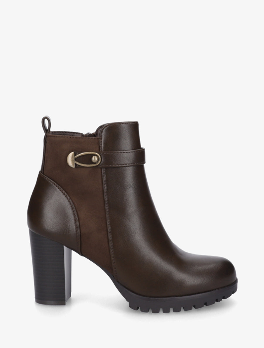 Bottines à empiècement en suédine et talon haut - Marron - 1