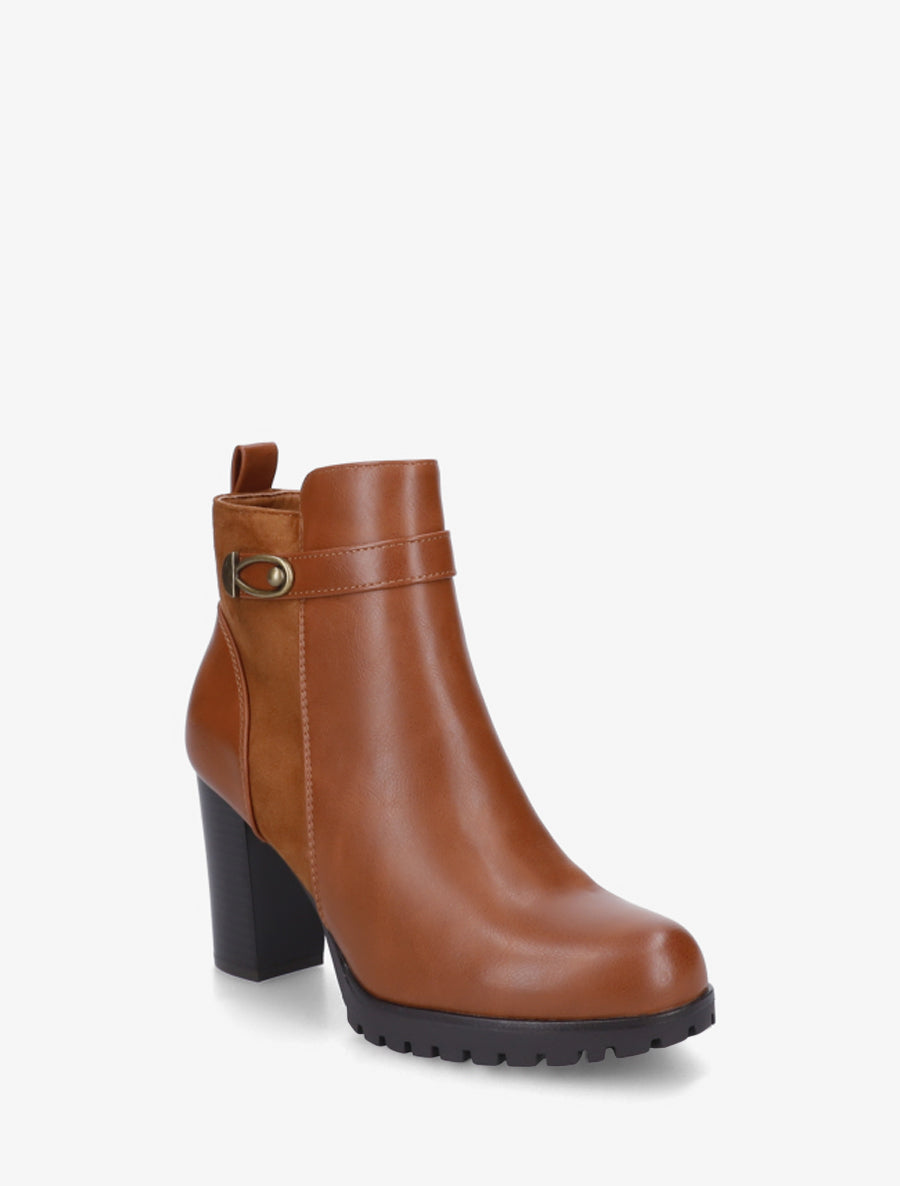 Bottines à empiècement en suédine et talon haut - Camel - 2