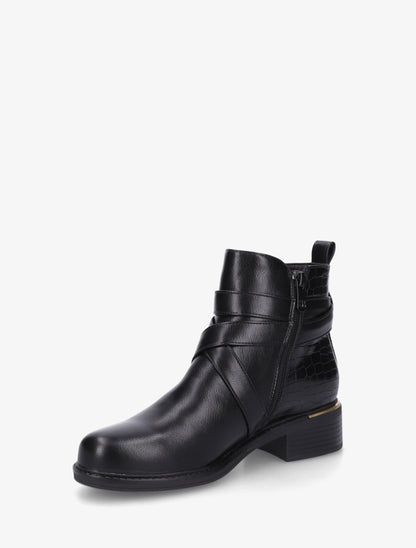 Bottines imprimé croco à sangles croisées - Noir - 3